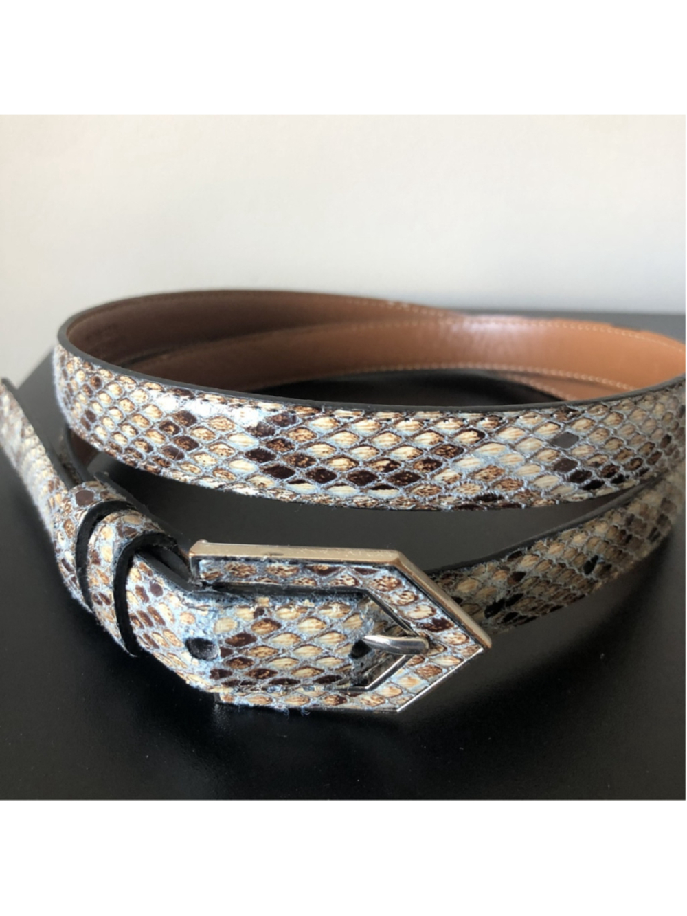 Lauren Ralph Lauren Skinny Snake Skin Belt XL